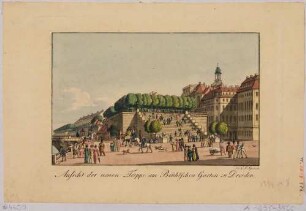 Dresden, die Treppe zur Brühlschen Terrasse vom Schlossplatz nach Osten, rechts das Fürstenbergische Haus (Finanzhaus) und das Palais Brühl (um 1900 für Ständehaus abgerissen)