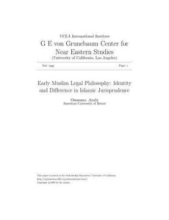 Early Muslim legal philosophy : identity and difference in Islamic jurispudence