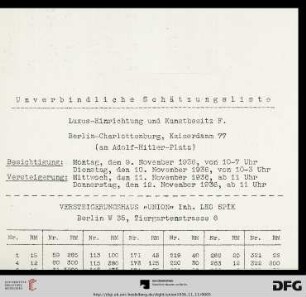 Unverbindliche Schätzungsliste