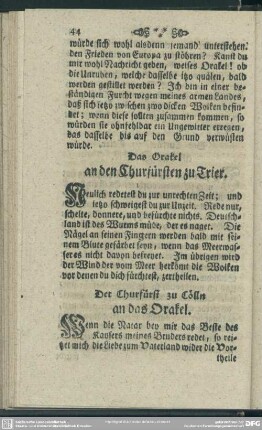 Der Churfürst zu Cölln an das Orakel