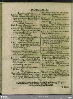 IV. Register aller denckwürdigen Sachen und Materien, so in diesem Buch begriffen