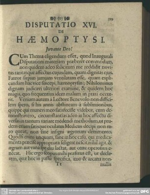 Disputatio XVI. De Haemoptysi