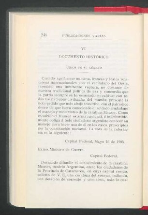 VI Documento histórico : Único de su género