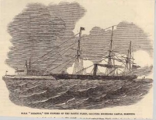 H.M.S. "Miranda", the pioneer of the Baltic fleet, saluting Kronborg Castle, Elsineur
