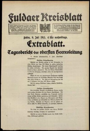 Erste Ausgabe vom Donnerstag, den 08. Juli 1915.