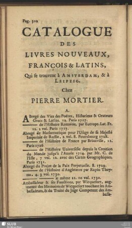 Catalouge De Livres Nouveaux, Francois & Latins