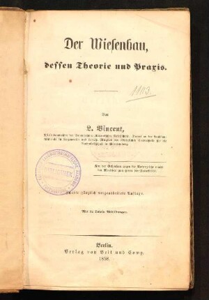 Der Wiesenbau, dessen Theorie und Praxis