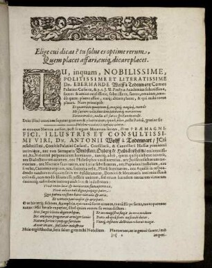 Tu, inquam, Nobilissime, Politissime Et Literatissime Dn. Eberharde Wolff a Todenwart [...] Dn. Antonii Wolff a Todenwart [...]