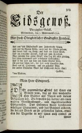 Vierzigstes Stück. Mittwochens, den 7. Weinmonats 1750.