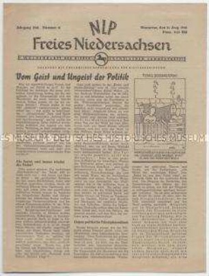 Mitteilungsblatt der Niedersächsischen Landespartei (NLP) u.a. über die Abgrenzung der Partei gegenüber der CDU