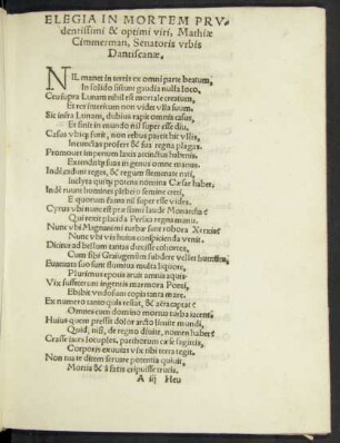 Elegia In Mortem Prudentissimi & optimi viri, Mathiae Cimmerman ...