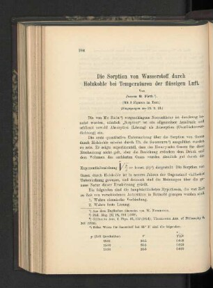 Die Sorption von Wasserstoff durch Holzkohle bei Temperaturen der flüssigen Luft