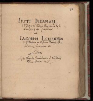 [Brief von Justus Didamar an Jakob Lersner (1555)]