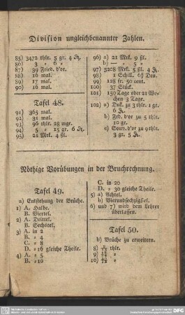Nöthige Vorübungen in der Bruchrechnung