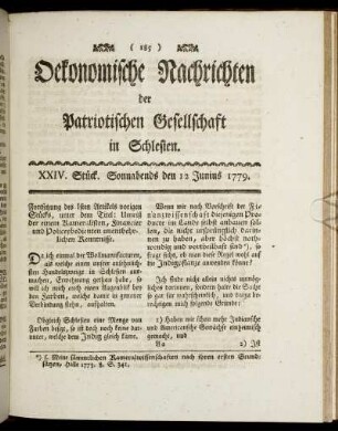 XXIV. Stück. Sonnabends den 12 Junius. 1779.