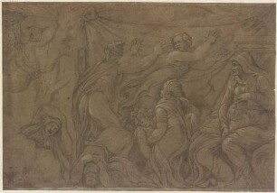 Apollo rächt seine Schwester Diana und tötet die Töchter der Niobe, aus dem verlorenen Niobidenfries an der Fassade des Palazzo Milesi in Rom