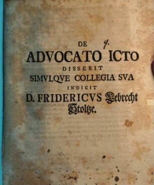 De advocato iureconsulto ... : [programma]