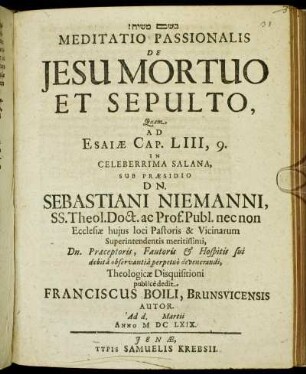 Meditatio Passionalis De Jesu Mortuo Et Sepulto