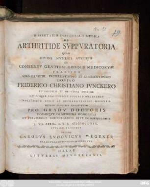 Dissertatio Inavgvralis Medica De Arthritide Svppvratoria