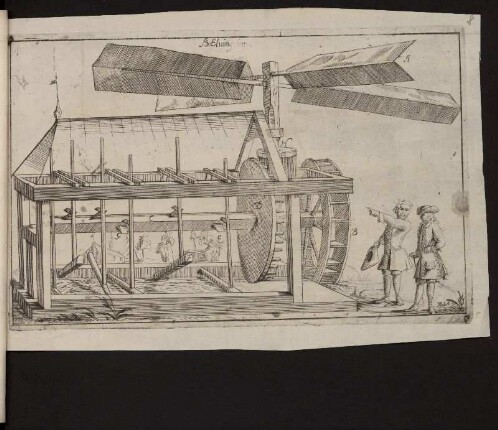 wind- u. wassergetriebene Dreschmaschine