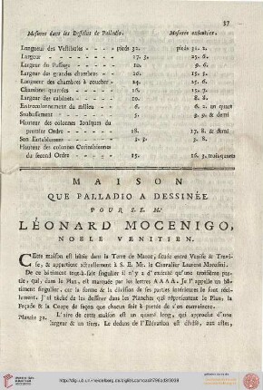 Maison [...] pour S.E. Mr. Léonard Mocenigo
