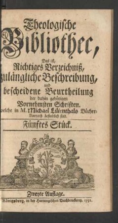 Theologische Bibliothec ... Fünftes Stück.