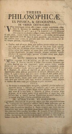 Theses philosophicæ ex physica, & geographia.