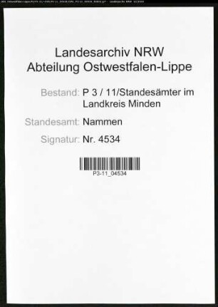 Sterberegister Standesamt Nammen