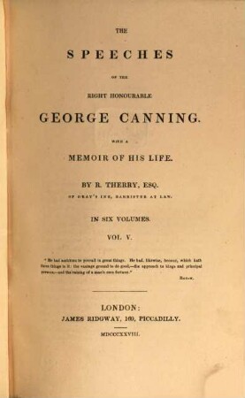 The speeches of the right honourable George Canning : with a memoir of his life ; in six volumes, 5
