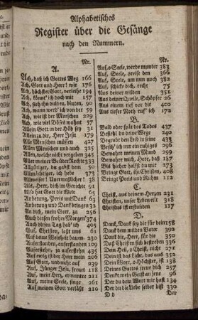 Alphabetisches Register über die Gesänge nach den Nummern.