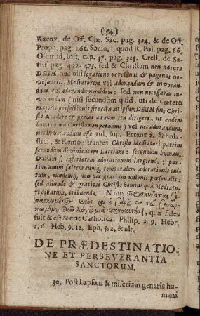 De Prædestinatione Et Perseverantia Sanctorum.