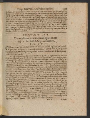 Disputatio XXIX. De modis tollendarum obligationum