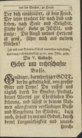 Die V. Andacht. Gebet um rechtschaffene Busse.
