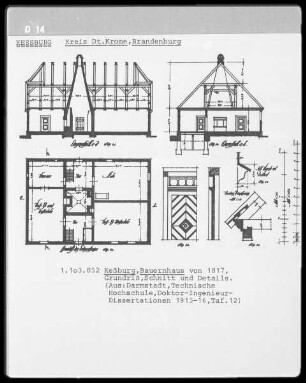 Keßburg, Bauernhaus, Grundriss, Schnitt und Details