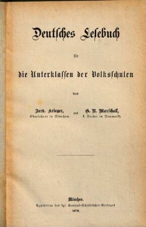 Deutsches Lesebuch für die Unterklassen der Volksschulen