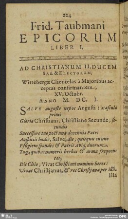 Frid. Taubmani Epicorum Liber I.
