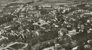 Bischofswerda. Stadtkern und nördliche Vorstadt. Luftbild-Schrägaufnahme von Süden