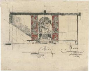 Gsaenger, Gustav; Eichenau (Bayern); Freizeitkirche, Projekt Jugendheim - Altarwand (Grundriss, Ansicht)