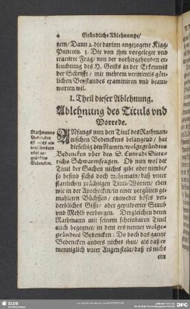 I. Theil dieser Ablehnung. Ablehnung des Tituls und Vorrede