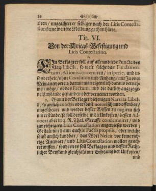Tit. VI. Von der Kriegs-Befestigung und Litis Contestation.