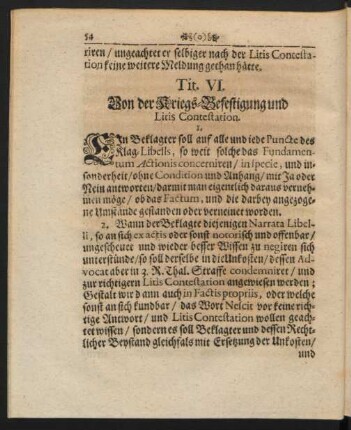 Tit. VI. Von der Kriegs-Befestigung und Litis Contestation.