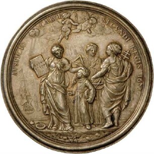 Einseitiger Abschlag einer Medaille von 1673 auf eine Mathematik- und Seefahrtsschule am christlichen Hospiz