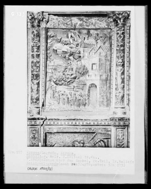 Hochaltar, Detail, 1. Obergeschoss, rechter Teil: Szene aus einer Heiligenlegende