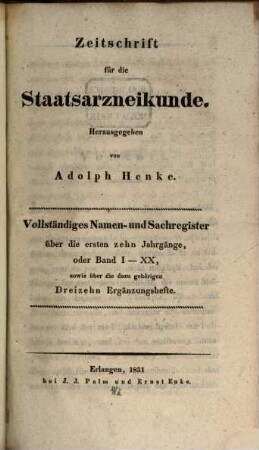 Zeitschrift für die Staatsarzneikunde. [20,a]