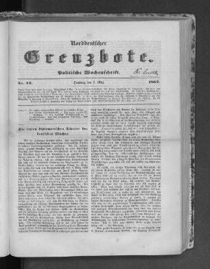 Norddeutscher Grenzbote. Politische Wochenschrift. No. 42 1862.