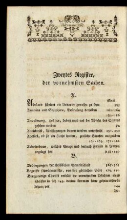 Zweytes Register der vornehmsten Sachen