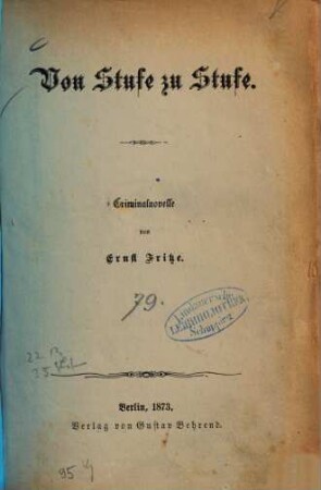 Von Stufe zu Stufe : Criminalnovelle von Ernst Fritze