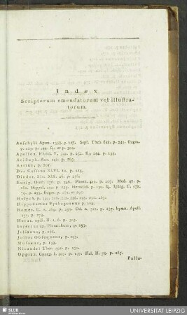 Index Scriptorum emendatorum vel illustratorum
