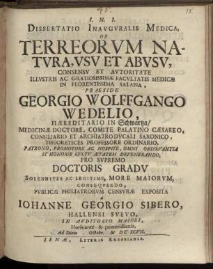 Dissertatio Inauguralis Medica, De Terreorum Natura, Usu Et Abusu