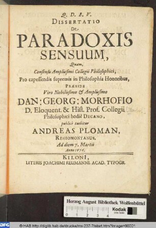 Dissertatio De Paradoxis Sensuum